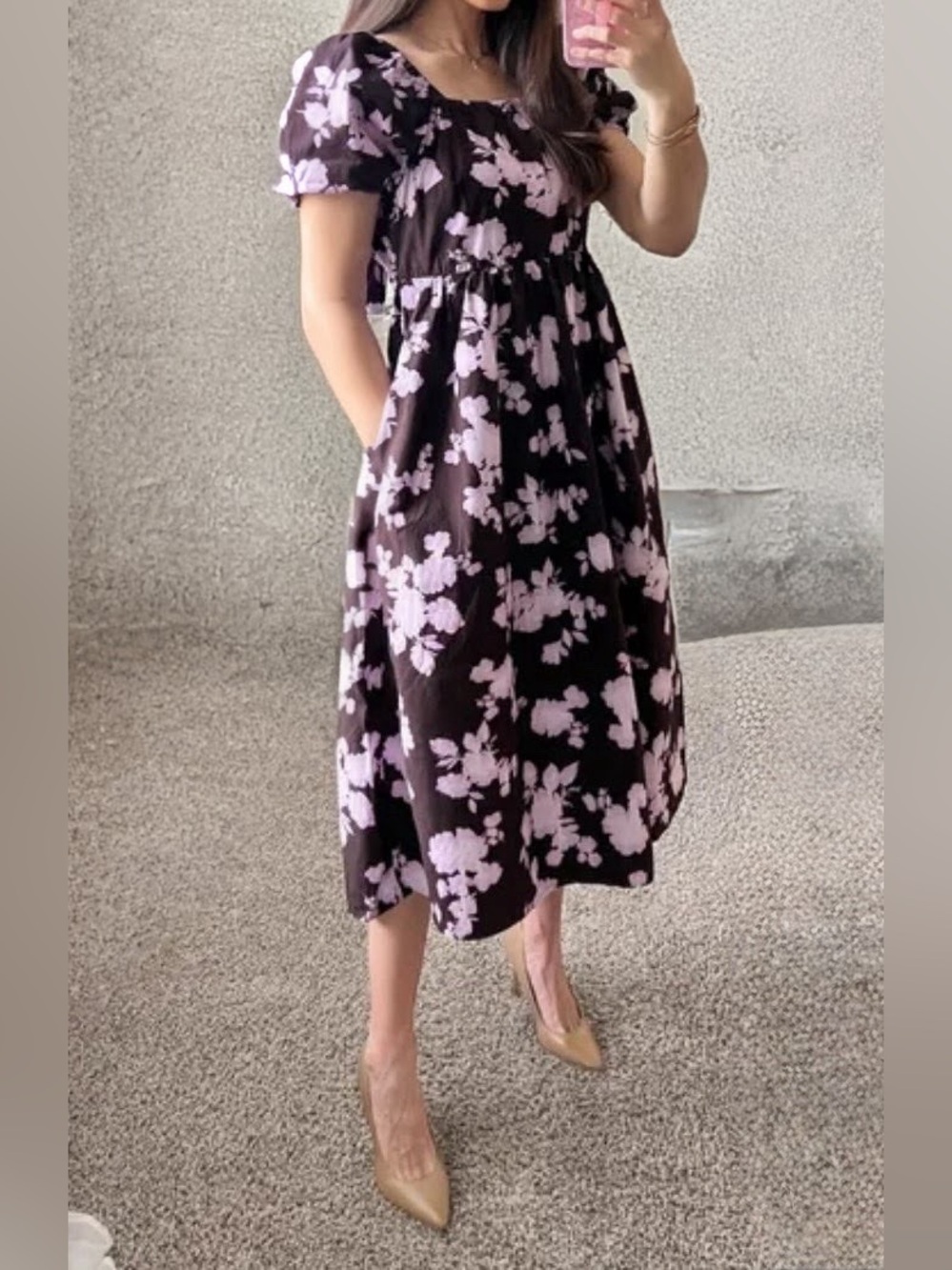 NWT Time and Tru Lavender and Dark Brown Floral Dress